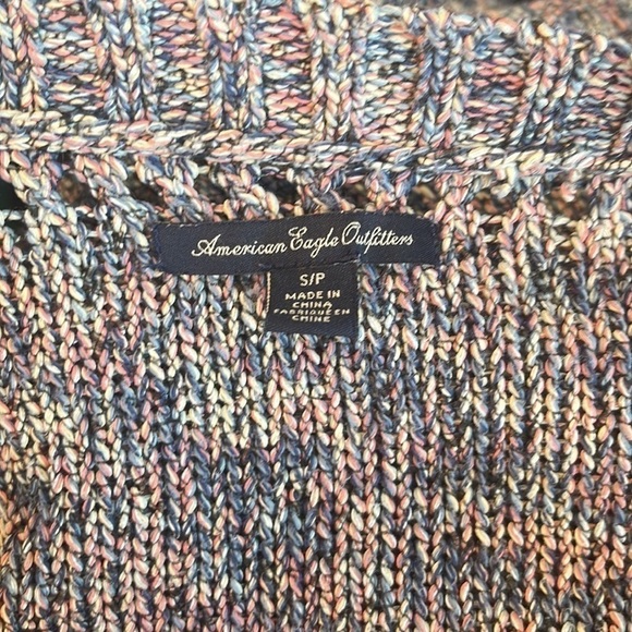 EUC American Eagle short button cardigan, pink and blue knit, size small. - Picture 8 of 9